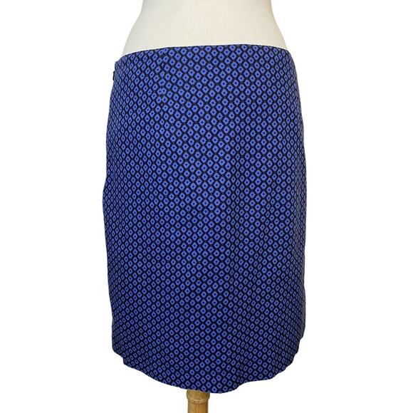 LL BEAN Blue Diamond Print Lined Favorite Fit Pencil Skirt 10 Reg Modest #286359 - Picture 2 of 9